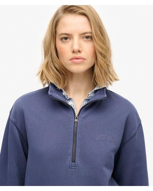 Superdry Blue & Co Essential Logo Garment Dye Half Zip Sweatshirt