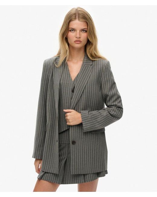 Superdry Gray & Co Pinstripe Boyfriend Blazer