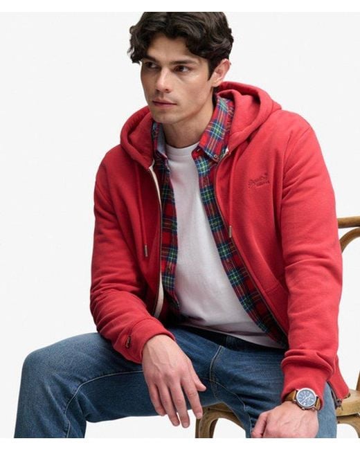 Superdry Red & Co Essential Logo Half Brushed Zip Hoodie for men