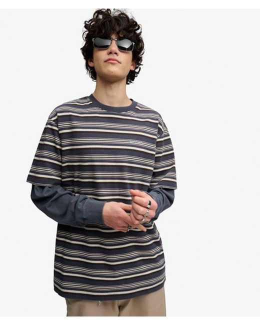 Superdry Gray Bench X & Co Bench Boxy Stripe T-shirt for men