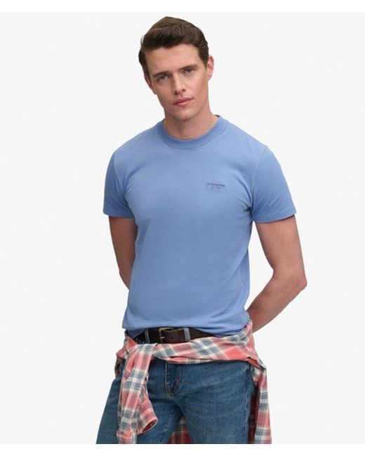 Superdry Blue Essential Stacked Logo Embroidered T-Shirt for men
