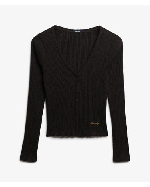 Superdry Black & Co Essential Button Through Long Sleeve Top