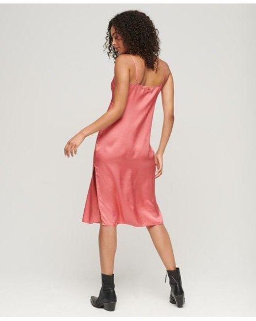 Superdry Pink Ladies Classic Satin Cami Midi Dress