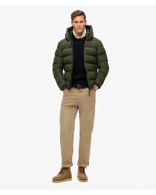 Superdry Green Hooded Sports Puffer Jacket for men