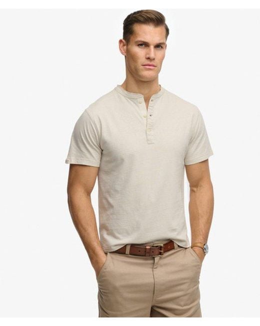 Superdry White Classic Cotton Linen Short Sleeve Henley T-shirt for men