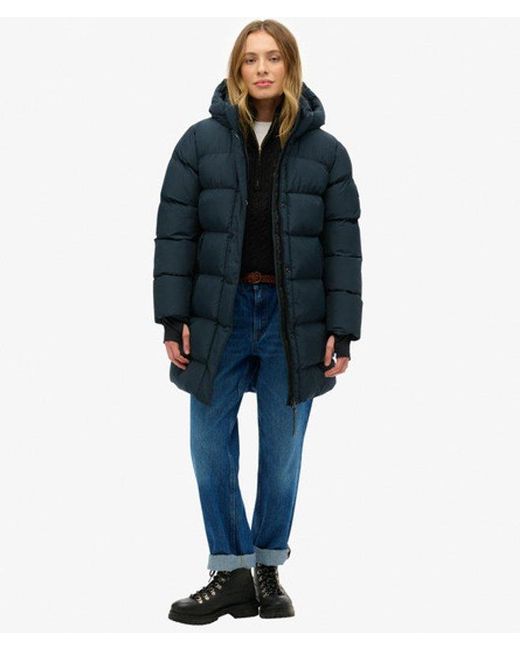 Superdry Blue & Co Hooded Sports Puffer Mid Length Jacket