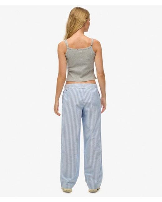 Superdry Blue Organic Cotton Stripe Elasticated Trousers