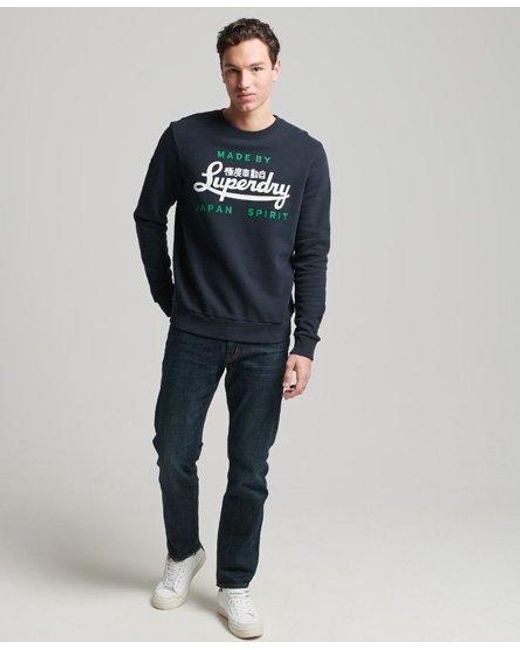 Superdry Blue Script Style College Crew Sweatshirt Nautical for men