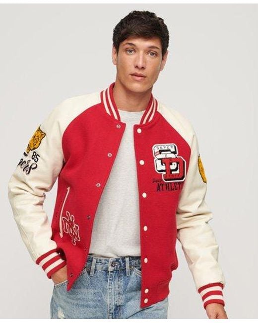 Superdry Red College Varsity Patched Bober Jacket for men