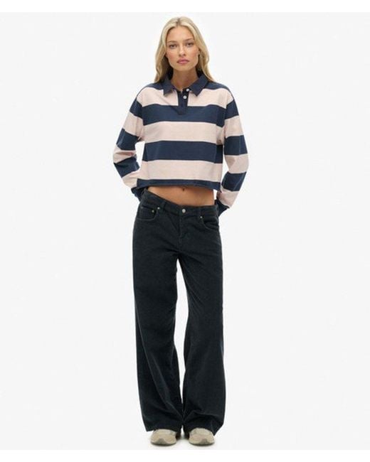 Superdry Blue & Co Athletic Essentials Cropped Stripe Rugby Top