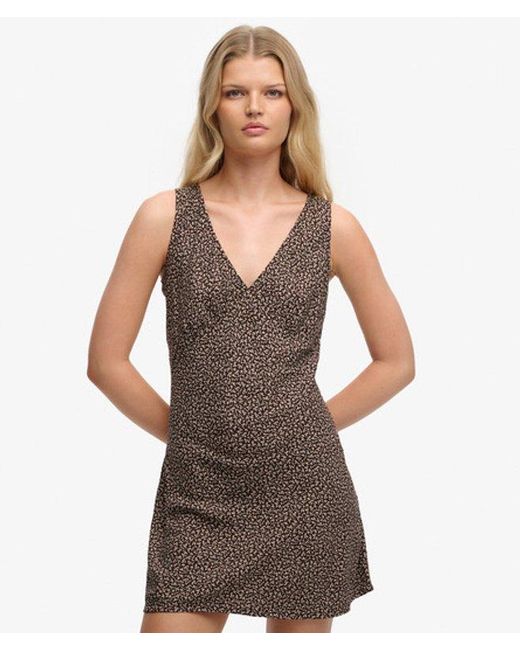 Superdry Gray Printed Sweetheart Mini Dress