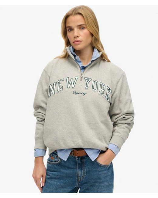 Superdry Gray Athletic Essentials Applique Half Zip Sweatshirt