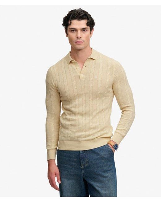 Superdry Natural & Co Knitted Cable Long Sleeve Polo Top for men