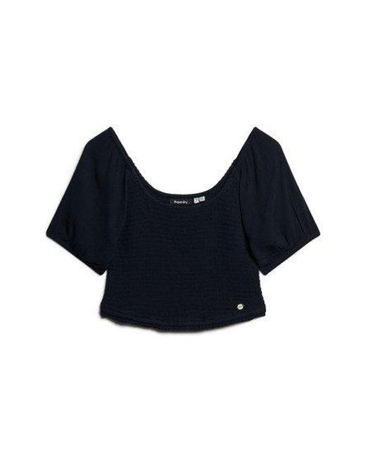 Superdry Black Smocked Woven Top