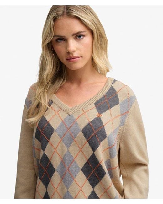 Superdry Natural & Co V-neck Argyle Jumper