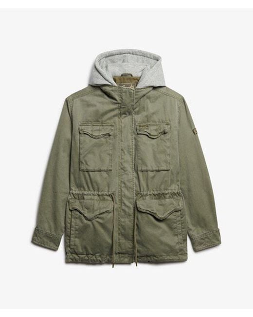 Superdry Green Jersey Hooded Military Jacket