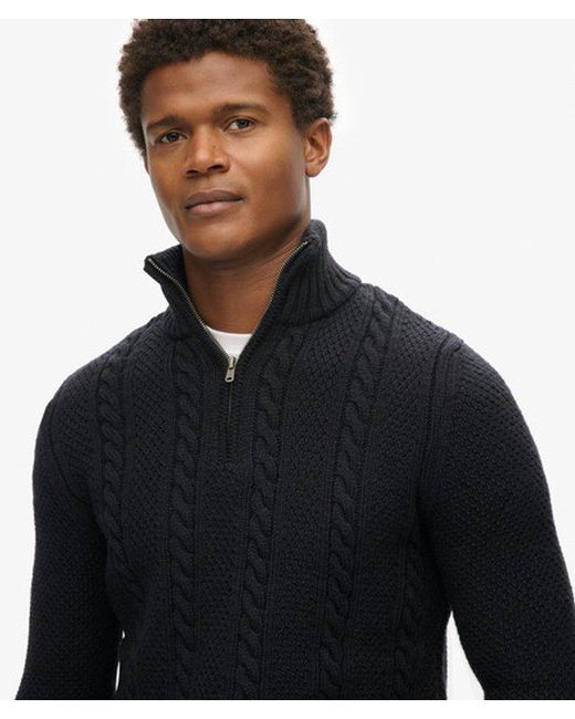 Superdry Blue & Co Vintage Jacob Cable Knit Half Zip Jumper for men