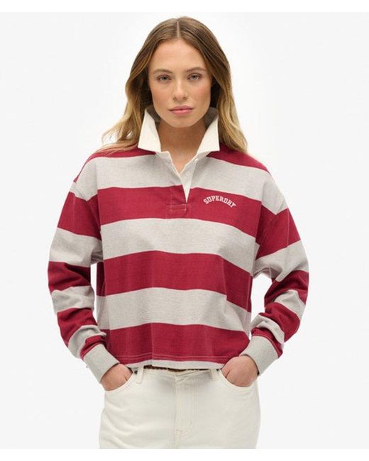 Superdry Red & Co Athletic Essentials Stripe Rugby Top
