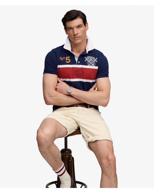 Superdry Blue & Co Double Emblem Jersey Short Sleeve Rugby Polo Top for men