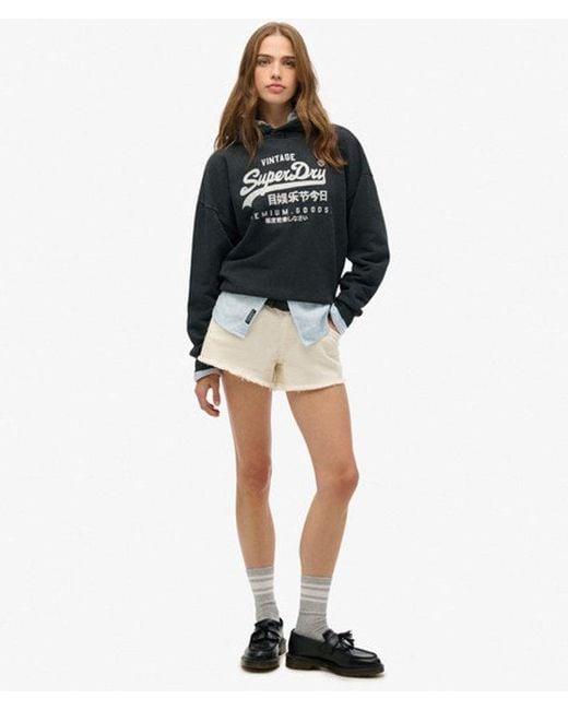 Femme Sweat À Capuche Décontracté Métallisé Vintage Logo Taille Superdry en coloris Black
