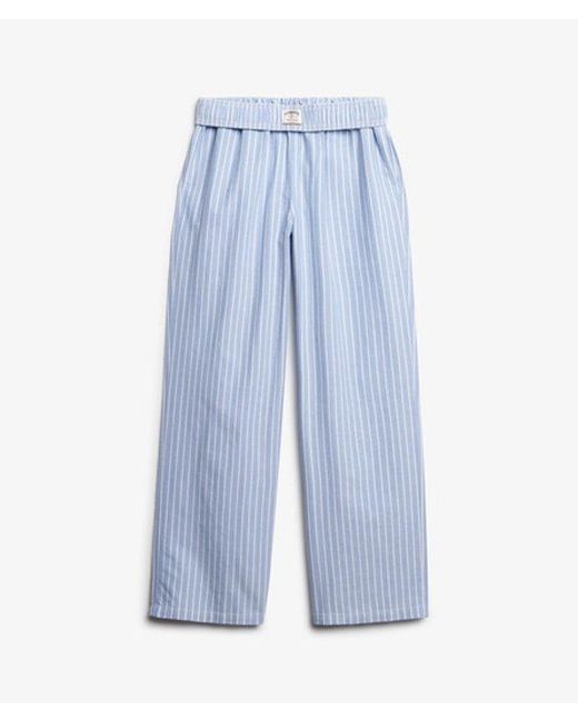 Superdry Blue Organic Cotton Stripe Elasticated Trousers