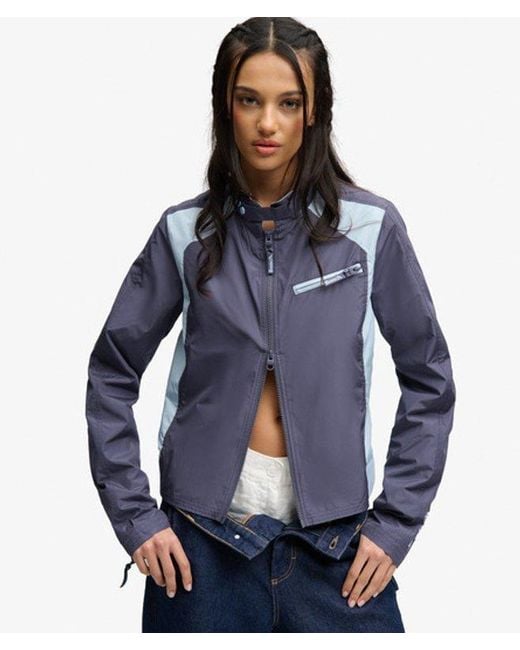 Superdry Blue Bench X & Co Bench Racer Shell Double Zip Jacket