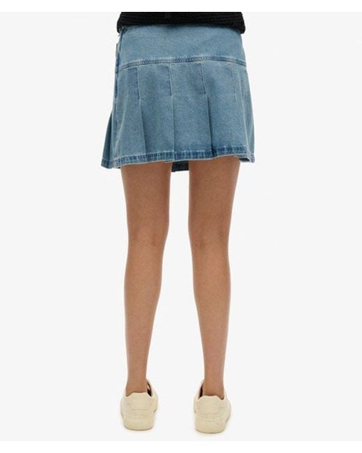 Femme Mini-Jupe Plissée À Empiècements Taille Superdry en coloris Blue