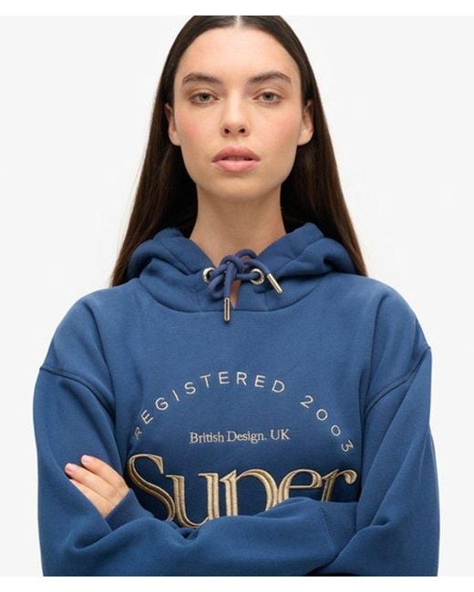 Robe à capuche et logo métallisé luxe Superdry en coloris Blue
