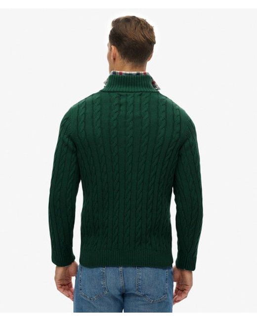 Homme Pull À Demi-Zip En Maille Torsadée En Coton Bio Taille Superdry pour homme en coloris Green