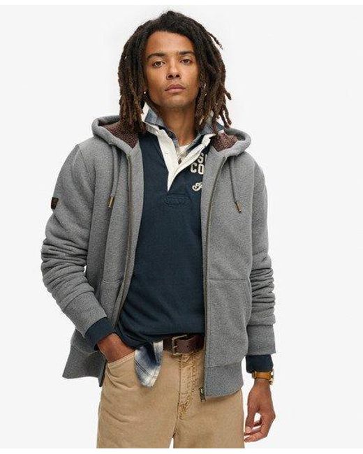 Superdry Gray Slim Fit Borg Lined Zip Hoodie for men