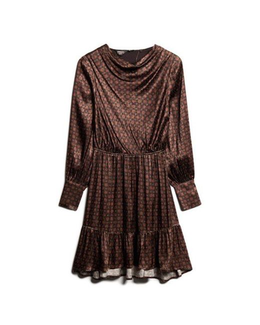 Superdry Brown & Co Mini Cowl Neck Jacquard Dress