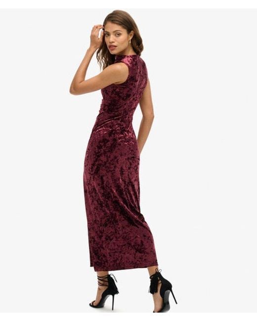 Superdry Red & Co Slim Fit Velvet Maxi Dress