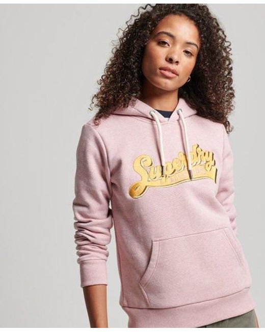 Superdry Pink Vintage Scripted Collegiate Hoodie La Soft Marl