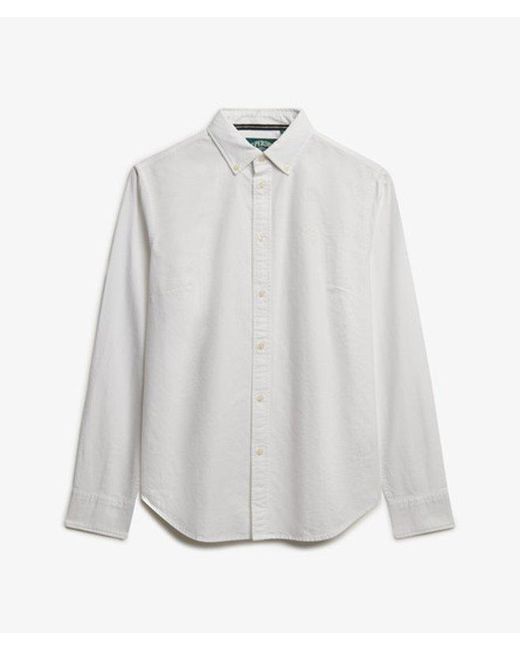 Superdry White Slim Oxford Button Down Long Sleeve Shirt