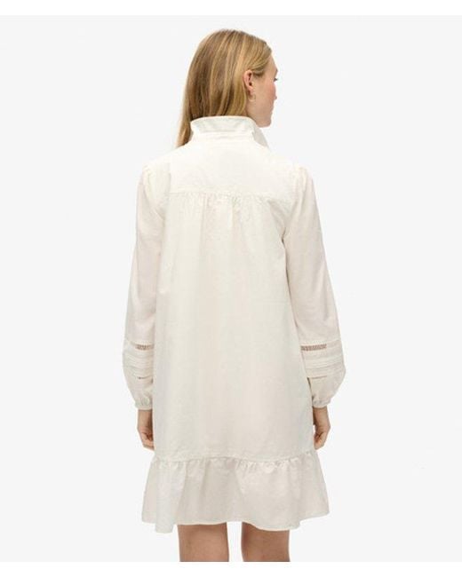 Superdry White & Co Cotton Lace Detail Mix Shirt Dress