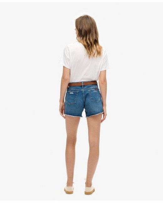 Superdry Blue Vintage Mid Rise Slim Shorts