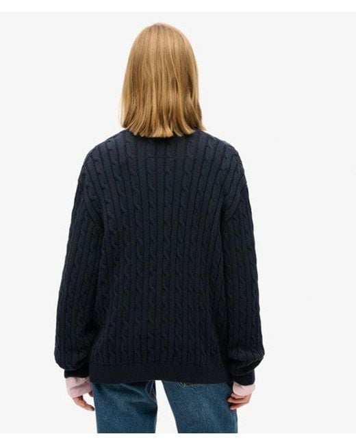 Superdry Blue & Co Ladies Lightweight Cable Knit Oversized V Neck Jumper