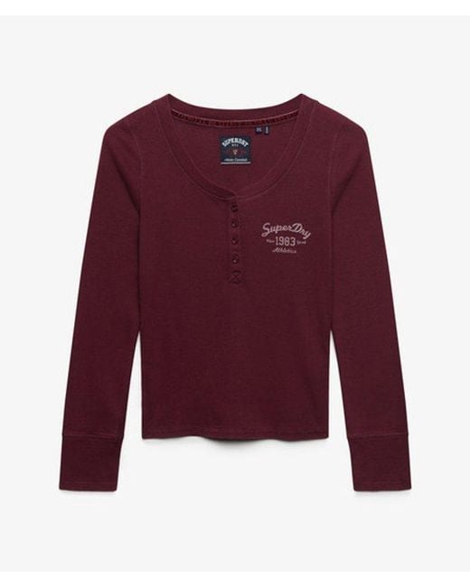 Superdry Athletic Button Down Longsleeve Top in het Red