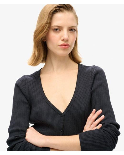 Superdry Black & Co Essential Button Through Long Sleeve Top