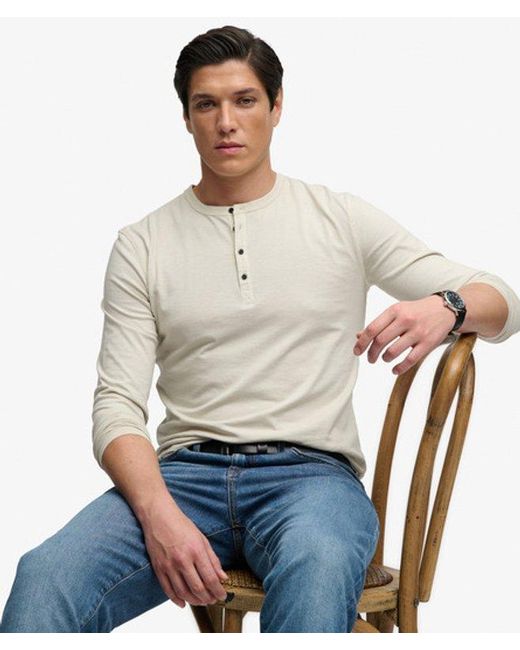 Superdry White & Co Slub Long Sleeve Jersey Henley Top for men