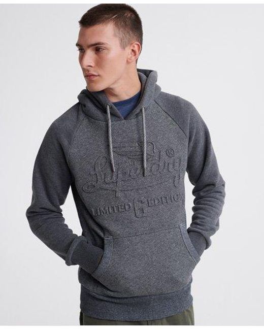 Superdry Gray Limited Icarus Embossed Raglan Hoodie Herringbone for men