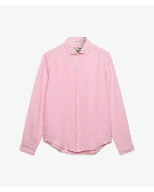 Superdry Pink & Co Riviera Long Sleeve Linen Shirt for men