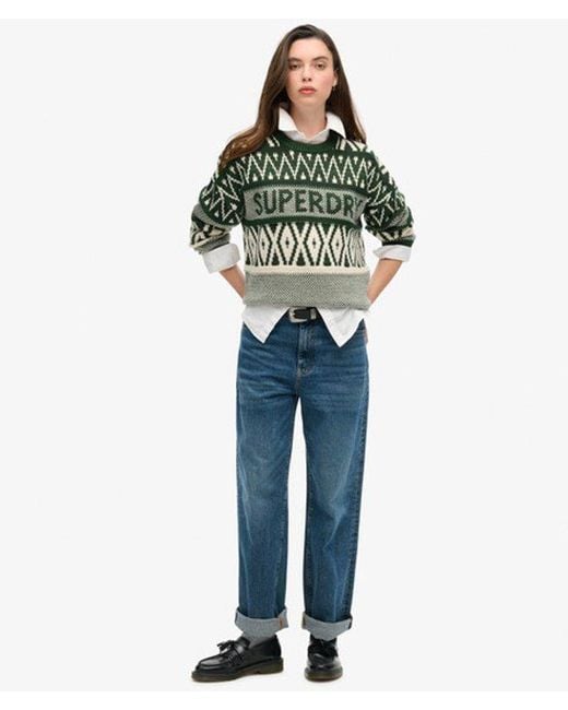 Superdry Green & Co Branded Pattern Crew Jumper