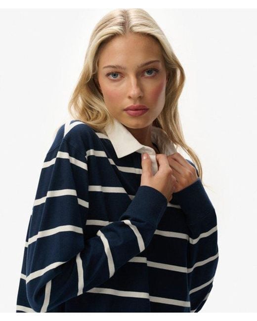 Superdry Blue & Co Athletic Essentials Cropped Stripe Rugby Top