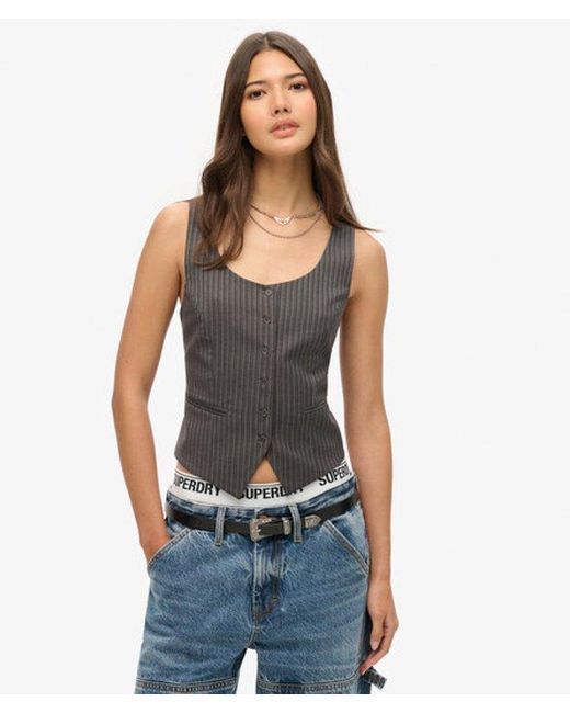 Superdry Blue & Co Pinstripe Satin Back Waistcoat