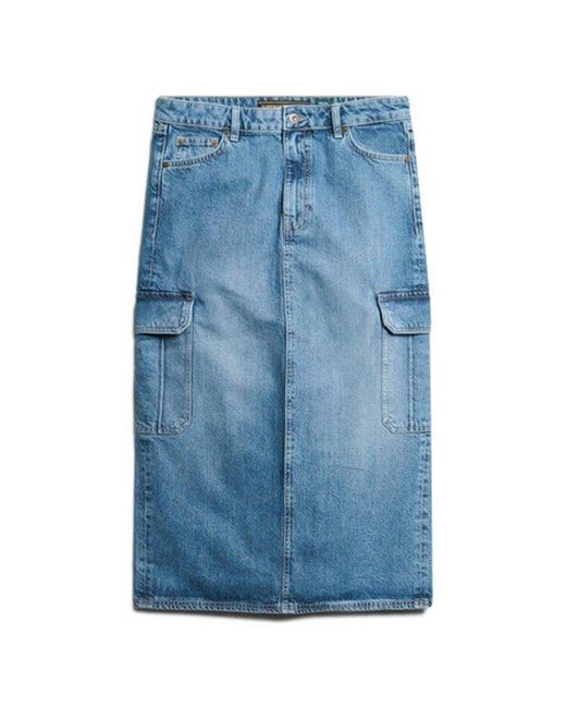 Superdry Black & Co Denim Cargo Pocket Midi Skirt