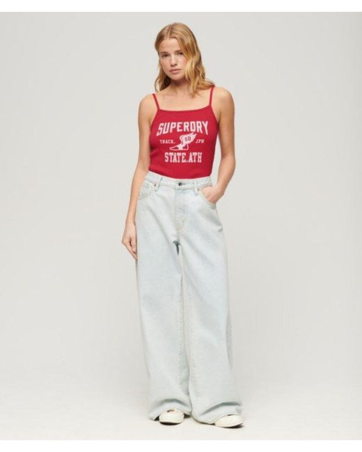 Superdry Red & Co Athletic College Graphic Rib Cami Top