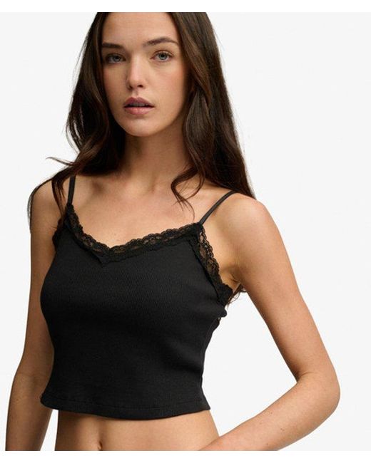 Superdry Black & Co Essential Lace Trim Cropped Cami Top