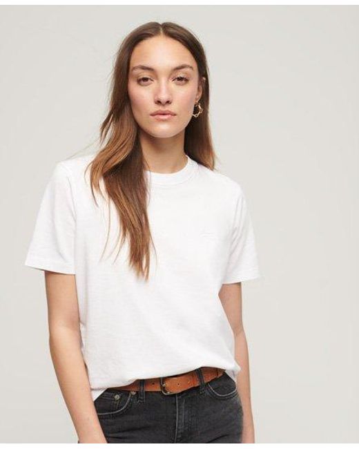 Superdry White Organic Cotton Vintage Logo Embroidered T-shirt