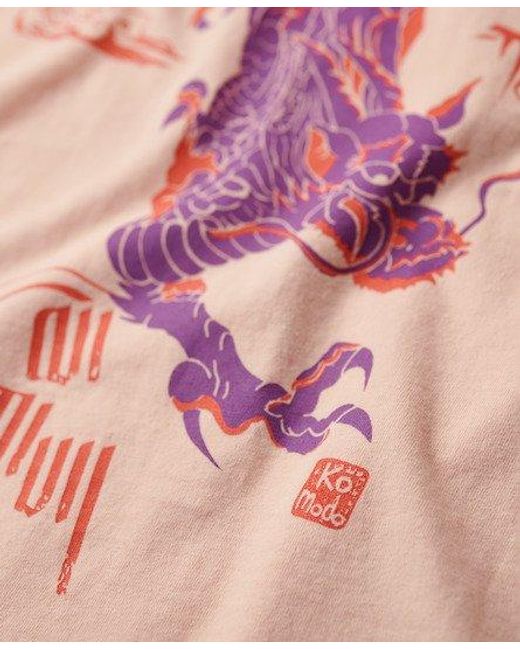 Superdry Komodo X Kailash Dragon T-shirt in het Pink